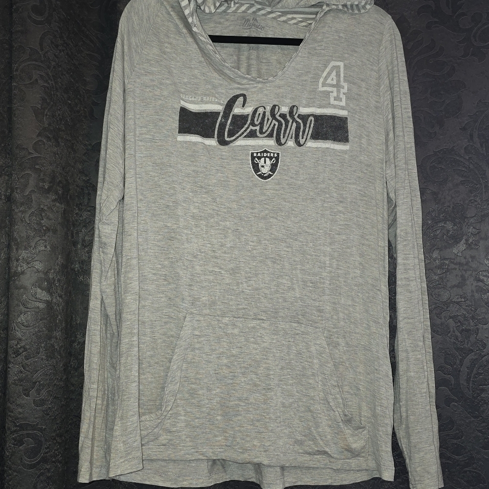 Raiders #4 Carr Longsleeve Hoodie Tee-2×